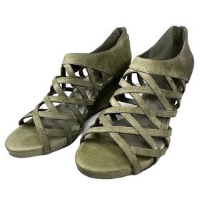 Eileen Fisher Gray Strappy Suede Wedge Sandals - Women 9 - Lattice Gladiator